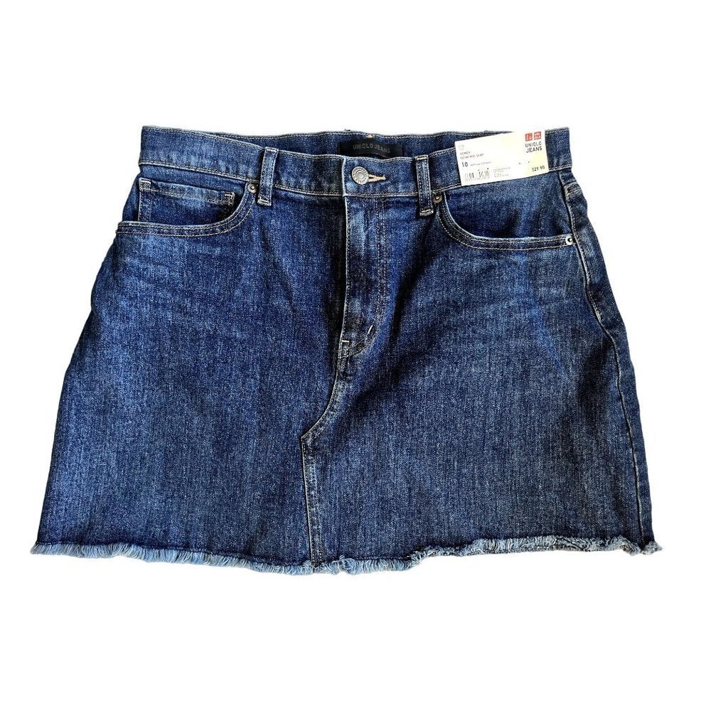 NWT Uniqlo Distressed Denim Mini Jean Skirt 10